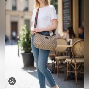 Gucci‎ GG canvas half moon hobo crossbody bag signature red and green web strap